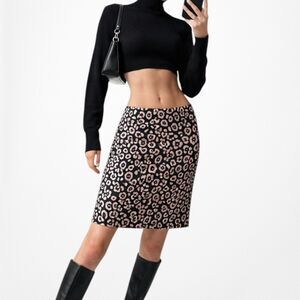 Vintage Y2K Brown Black Printed Knee Length A-Line Skirt Size M